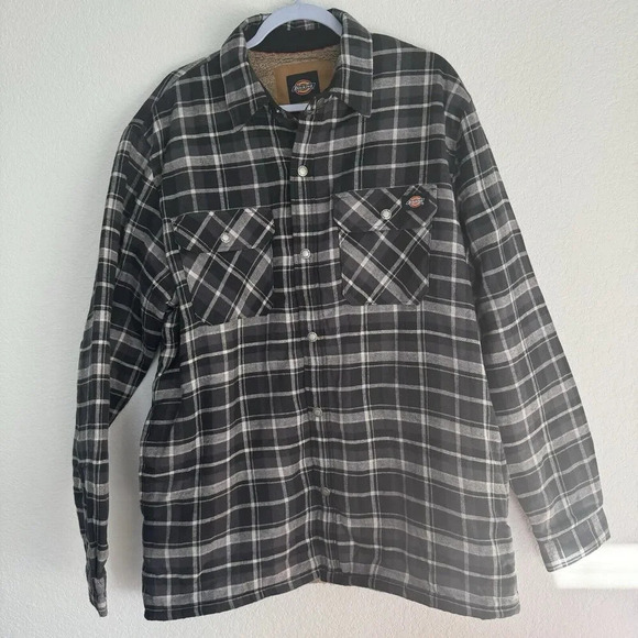 Dickies Mens Sherpa Lined Flannel Shirt Large Plaid Black - Picture 2 of 10